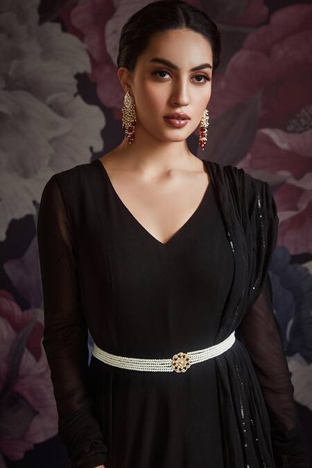 Paisley Pop_Gold Plated Kundan And Pearl Waist Belt _Online_at_Aza_Fashions