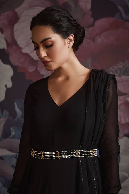 Paisley Pop_Gold Plated Kundan And Pearl Waist Belt _Online_at_Aza_Fashions