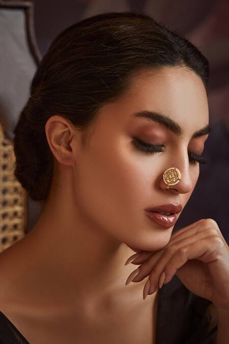 Paisley Pop_Gold Plated Pearls Kundan Nosepin _Online_at_Aza_Fashions