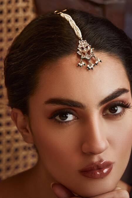 Paisley Pop Gold Plated Kundan Pearls Maangtikka Online at Aza Fashions Paisley Pop_Gold Plated Kundan Pearls Maangtikka _Online_at_Aza_Fashions