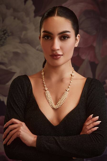 Buy Paisley Pop Gold Plated Polki Pearl Contemporary Necklace Online at Aza Fashions Buy_Paisley Pop_Gold Plated Polki Pearl Contemporary Necklace _Online_at_Aza_Fashions