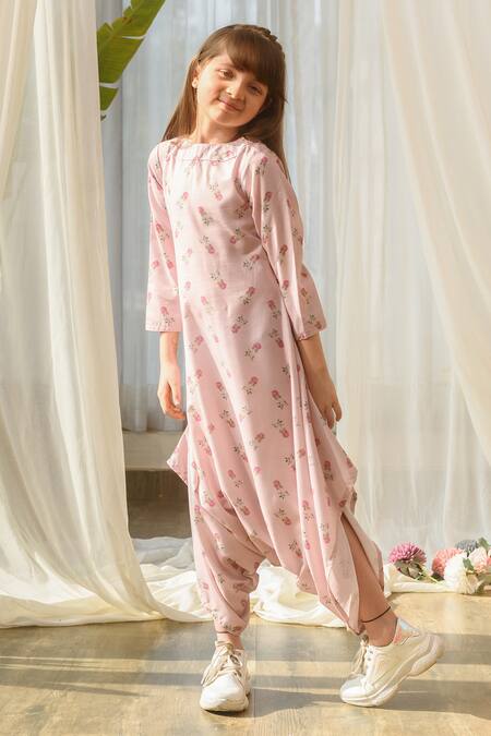 Buy_Pasha India_Pink Linen Floral Print Dhoti Jumpsuit _Online_at_Aza_Fashions