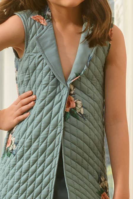 Buy_Pasha India_Green Linen Embroidery Floral Pattern Jacket And Pant Set _Online_at_Aza_Fashions