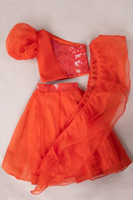 Darleen Kids Couture Red Chanderi, Organza, Satin Sequins Patakhaa Embroidered Blouse Lehenga Set Online at Aza Fashions Darleen Kids Couture_Red Chanderi, Organza, Satin Sequins Patakhaa Embroidered Blouse Lehenga Set _Online_at_Aza_Fashions