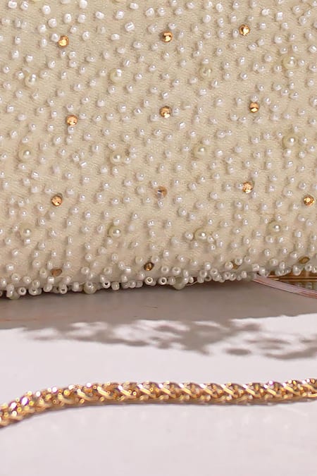 Buy_Amyra_White Beads, Embroidery Perla Capsule Clutch _Online_at_Aza_Fashions