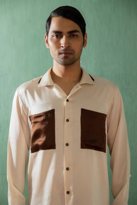Buy_Artless_Cream Linen Satin Petrichor Full Sleeved Shirt_Online_at_Aza_Fashions