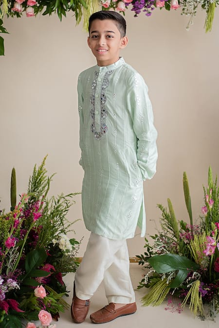 Buy PA:Paa Green Kurta Silk Embroidery Mirror Work And Pant Set Online at Aza Fashions Buy_PA:Paa_Green Kurta Silk Embroidery Mirror Work And Pant Set_Online_at_Aza_Fashions