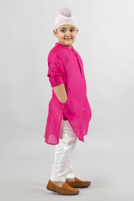 Darleen Kids Couture Magenta Chanderi Mirrors Band Collar Kurta Online at Aza Fashions Darleen Kids Couture_Magenta Chanderi Mirrors Band Collar Kurta _Online_at_Aza_Fashions