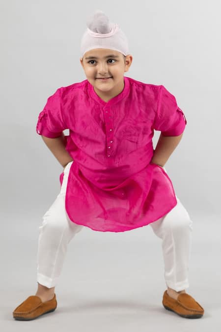 Shop_Darleen Kids Couture_Magenta Chanderi Embroidery Kurta And Pant Set _Online_at_Aza_Fashions