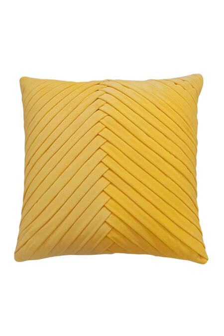 Buy_Throwpillow_Yellow Blend Of Cotton And Polyester Pleated Cushion Cover_Online_at_Aza_Fashions