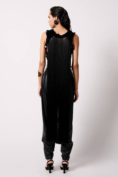 431-88 By Shweta Kapur_Black Leather Cargo Pant_Online_at_Aza_Fashions