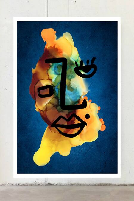 Raffinee_Multi Color High Quality Canvas Paper Digital Abstract Face Wall Art - Set Of 3_Online_at_Aza_Fashions