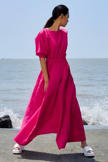 Buy_MATI_1_Pink Cotton Boat Neck Sphara Drop Crotch Bottom Jumpsuit _Online_at_Aza_Fashions