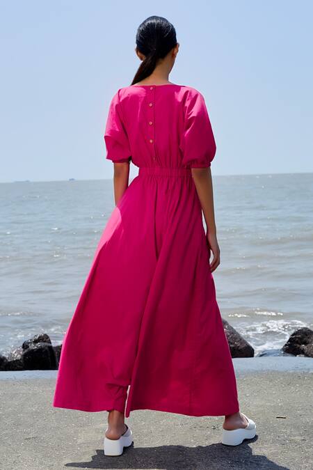 Shop_MATI_1_Pink Cotton Boat Neck Sphara Drop Crotch Bottom Jumpsuit _Online_at_Aza_Fashions