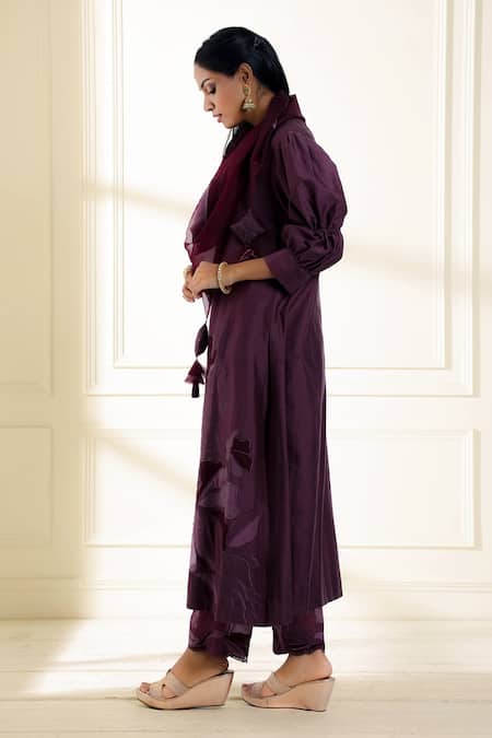 Omana By Ranjana Bothra Purple Chanderi, Organza Embroidery, Cut Work, Safina A-line Kurta Set at Aza Fashions Omana By Ranjana Bothra_Purple Chanderi, Organza Embroidery, Cut Work, Safina A-line Kurta Set _at_Aza_Fashions