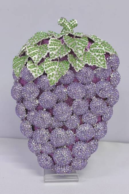 Crystal Craft Purple Embellished Grape Shaped Crystal Clutch Online at Aza Fashions Crystal Craft_Purple Embellished Grape Shaped Crystal Clutch_Online_at_Aza_Fashions