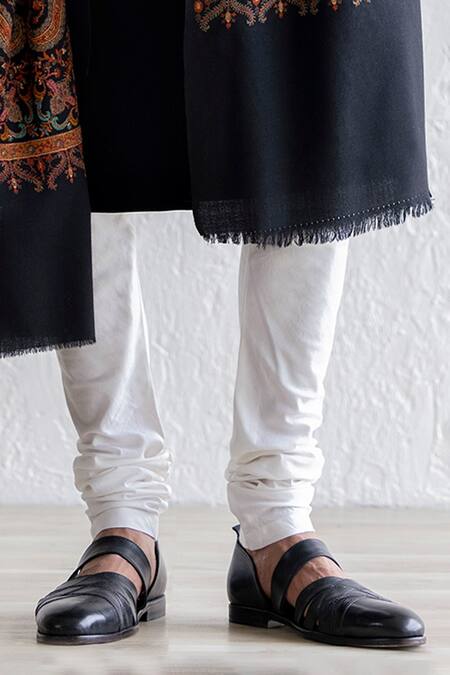 Qbik_Black Sherwani Viscose Wool Hifazat Button Placket Set_Online_at_Aza_Fashions