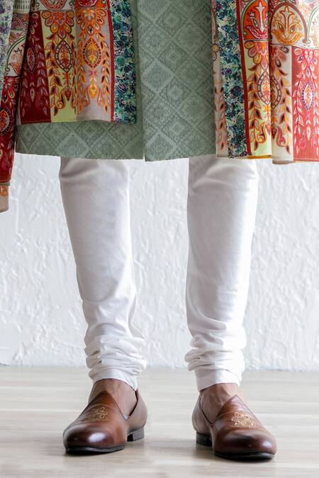 Qbik Green Jacquard, Cotton, Silk, Wool Maqbul Sherwani Set With Darbar Stole Online at Aza Fashions Qbik_Green Jacquard, Cotton, Silk, Wool Maqbul Sherwani Set With Darbar Stole_Online_at_Aza_Fashions