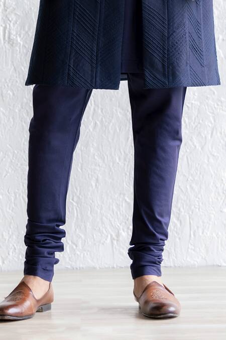 Shop_Qbik_Blue Silk, Satin, Embroidery Jnab Sherwani Set And Kashmiri Stole_Online_at_Aza_Fashions