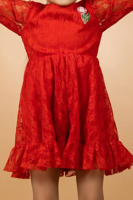 Darleen Kids Couture Red Taffeta, Chanderi, Linen Embroidery Queen Of Roses Dress Online at Aza Fashions Darleen Kids Couture_Red Taffeta, Chanderi, Linen Embroidery Queen Of Roses Dress _Online_at_Aza_Fashions