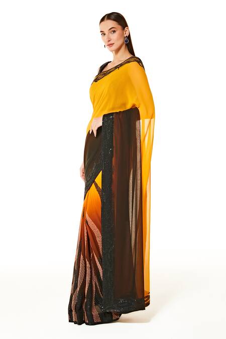 Buy_Rabani & Rakha_Black Georgette Sequins Scoop Neck Zaynab Shaded Saree With Blouse _Online_at_Aza_Fashions