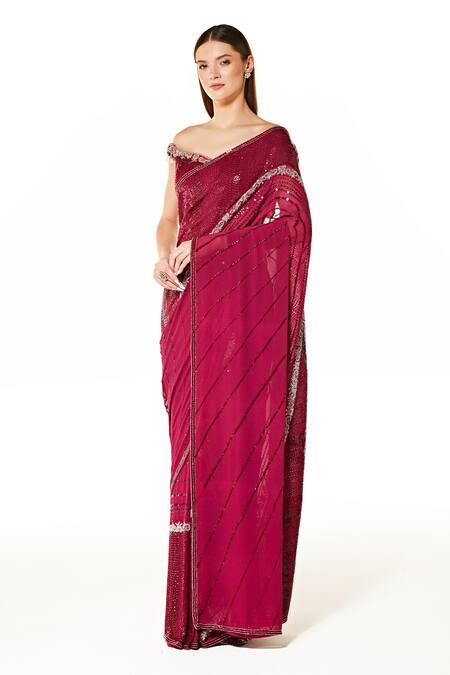 Buy Rabani & Rakha Wine Georgette Sequins, Cut Work, Embroidery One Zaynab Saree With Off Blouse Online at Aza Fashions Buy_Rabani & Rakha_Wine Georgette Sequins, Cut Work, Embroidery One Zaynab Saree With Off Blouse _Online_at_Aza_Fashions