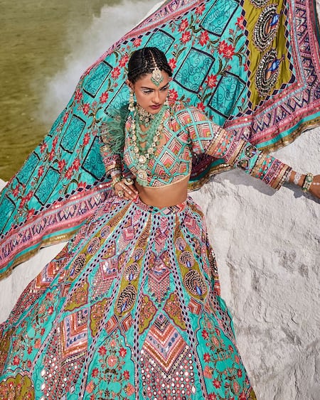 Buy The Royaleum Blue Silk, Crepe Sequins, Beads, Cut Hand Embroidered Blouse Bridal Lehenga Set Online at Aza Fashions Buy_The Royaleum_Blue Silk, Crepe Sequins, Beads, Cut Hand Embroidered Blouse Bridal Lehenga Set _Online_at_Aza_Fashions