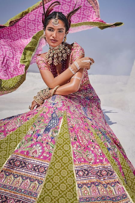 The Royaleum Green Silk, Crepe Sequins, Beads Hand Embroidered Blouse Bridal Lehenga Set at Aza Fashions The Royaleum_Green Silk, Crepe Sequins, Beads Hand Embroidered Blouse Bridal Lehenga Set _at_Aza_Fashions