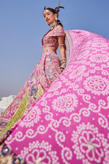 Buy The Royaleum Green Silk, Crepe Sequins, Beads Hand Embroidered Blouse Bridal Lehenga Set Buy_The Royaleum_Green Silk, Crepe Sequins, Beads Hand Embroidered Blouse Bridal Lehenga Set