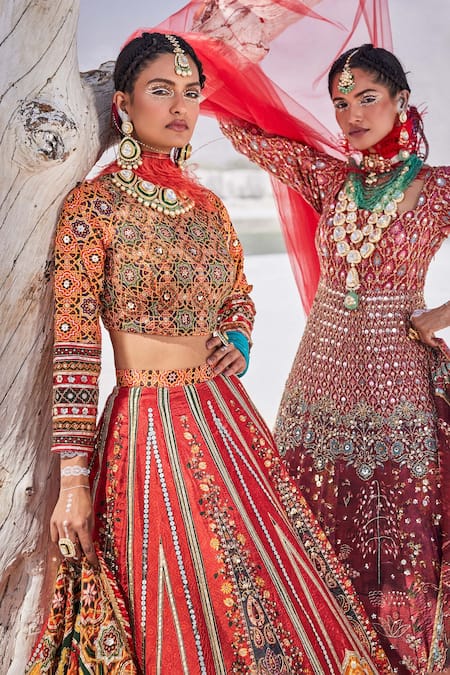 The Royaleum Multi Color Silk, Crepe Sequins, Embroidery, Embellished Bridal Lehenga Set Online at Aza Fashions The Royaleum_Multi Color Silk, Crepe Sequins, Embroidery, Embellished Bridal Lehenga Set _Online_at_Aza_Fashions