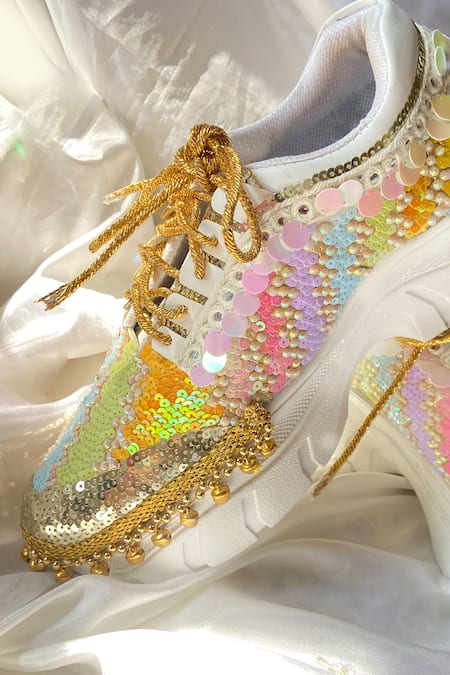 Buy_Chal Jooti_Multi Color Dazzling Damsel Rainbow Ghungroo Embellished Wedding Sneakers _Online_at_Aza_Fashions