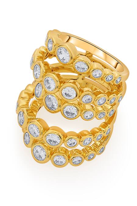 Isharya_Gold Plated Crystals Cz Embellished Multi Layered Ring_Online_at_Aza_Fashions