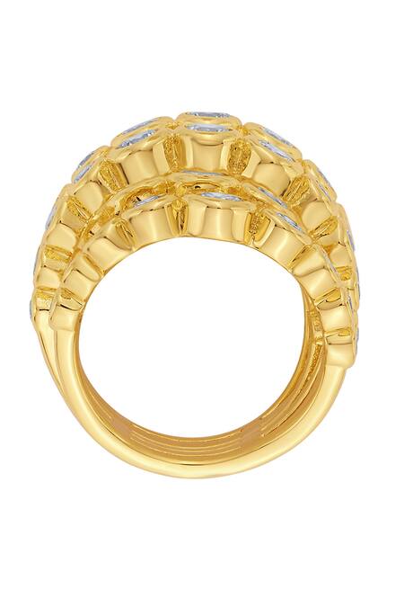 Buy_Isharya_Gold Plated Crystals Cz Embellished Multi Layered Ring_Online_at_Aza_Fashions