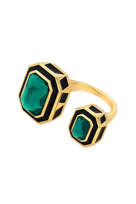 Isharya_Green Crystal B-dazzle Dual Embellished Ring _Online_at_Aza_Fashions
