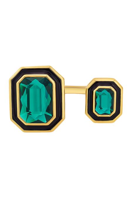 Buy_Isharya_Green Crystal B-dazzle Dual Embellished Ring _Online_at_Aza_Fashions