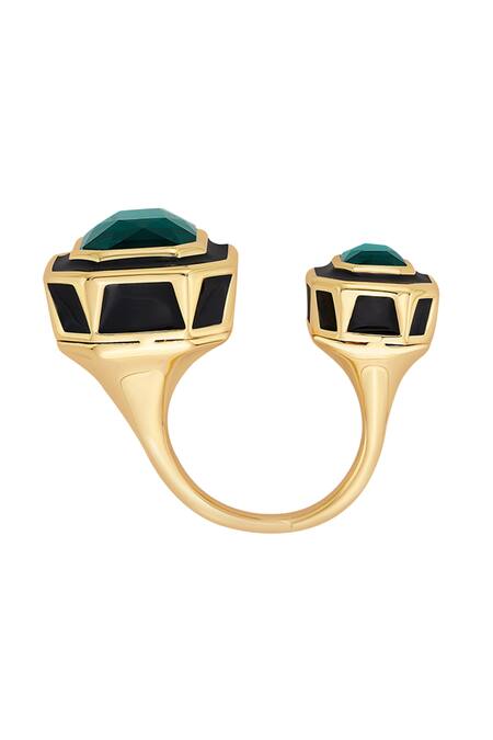 Shop_Isharya_Green Crystal B-dazzle Dual Embellished Ring _Online_at_Aza_Fashions