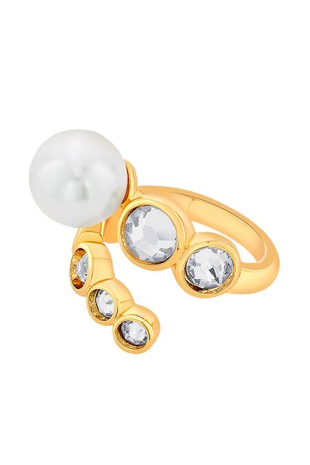 Isharya_White Cubic Zirconia Amara Pearl Swirl Ring_Online_at_Aza_Fashions
