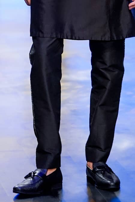 Buy_Nachiket Barve_Black Silk Sequins, Beads Embroidered Bundi And Kurta Set _Online_at_Aza_Fashions