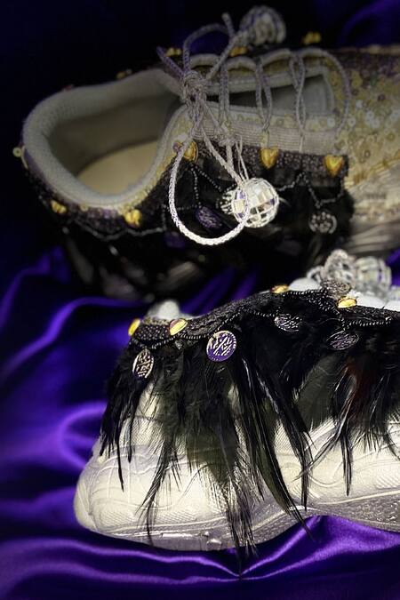 Buy_Chal Jooti_Black Raven Rockstar Cutdana Embellished Wedding Sneakers_Online_at_Aza_Fashions
