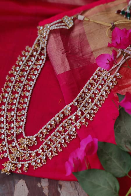 Riana Jewellery_White Jadtar Stone And Pearl Drop Mala _Online_at_Aza_Fashions