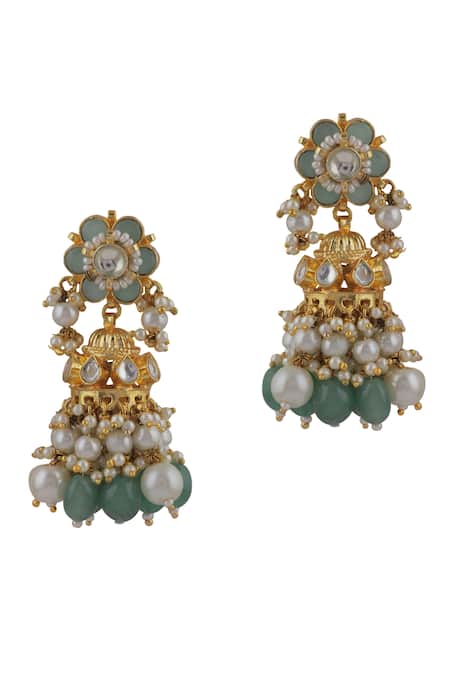 Shop Riana Jewellery White Pearls, Diamonds, Stones Jade Embellished Floral Necklace Set Online at Aza Fashions Shop_Riana Jewellery_White Pearls, Diamonds, Stones Jade Embellished Floral Necklace Set _Online_at_Aza_Fashions