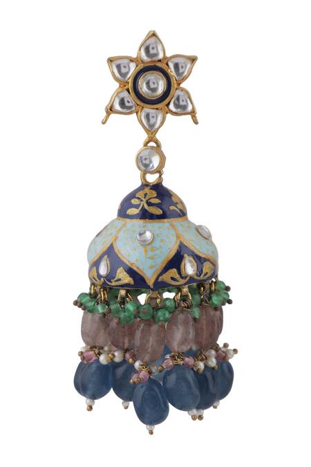 Buy_Riana Jewellery_Blue Pearls, Diamonds, Stones Mina Work Embellished Choker Set _Online_at_Aza_Fashions