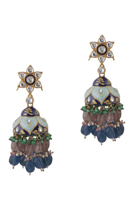 Shop_Riana Jewellery_Blue Pearls, Diamonds, Stones Mina Work Embellished Choker Set _Online_at_Aza_Fashions