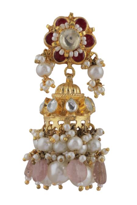 Buy_Riana Jewellery_White Pearls, Diamonds Floral Embellished Choker Set _Online_at_Aza_Fashions