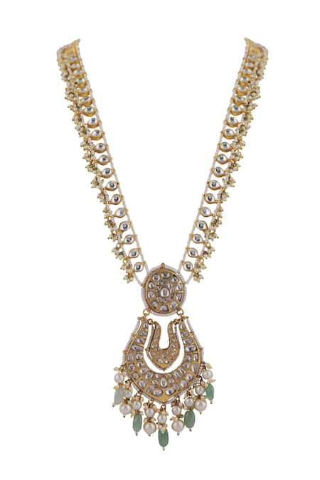 Riana Jewellery White Pearls, Diamonds Jadtar Pendant Long Necklace Set Online at Aza Fashions Riana Jewellery_White Pearls, Diamonds Jadtar Pendant Long Necklace Set _Online_at_Aza_Fashions