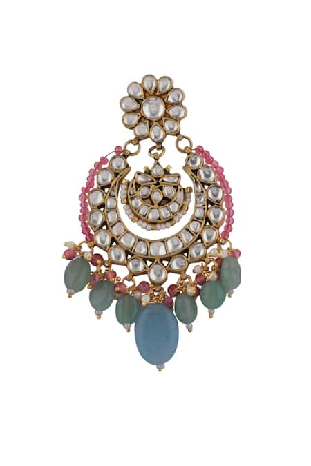 Buy_Riana Jewellery_White Pearls, Diamonds, Stones Embellished Chandbali Pendant Drop Choker Set _Online_at_Aza_Fashions