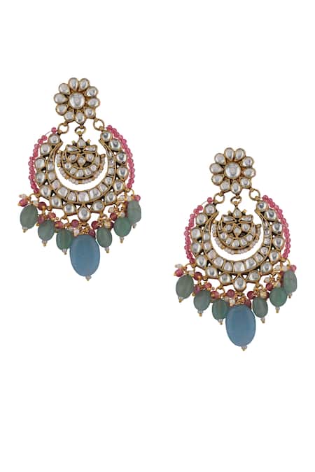 Shop_Riana Jewellery_White Pearls, Diamonds, Stones Embellished Chandbali Pendant Drop Choker Set _Online_at_Aza_Fashions