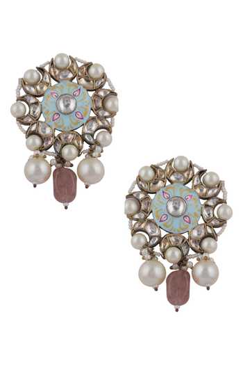 Buy_Riana Jewellery_Blue Pearls, Diamonds, Stones Mina Work Pendant Necklace Set _Online_at_Aza_Fashions