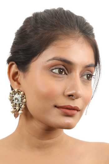 Riana Jewellery_Blue Pearls, Diamonds, Stones Mina Work Pendant Necklace Set _at_Aza_Fashions