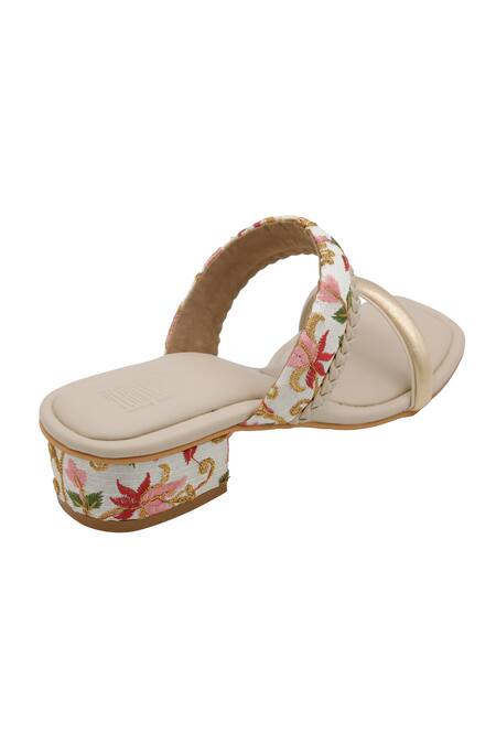 Buy_Veruschka By Payal Kothari_Cream Thread And Gota Embroidered Rabri Heels _Online_at_Aza_Fashions